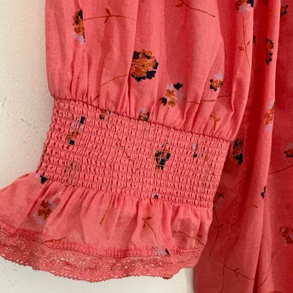 Sundance Floral Beatrice Ruffled Lace Boho Top Coral/Pink Size Medium ￼ - Picture 4 of 7